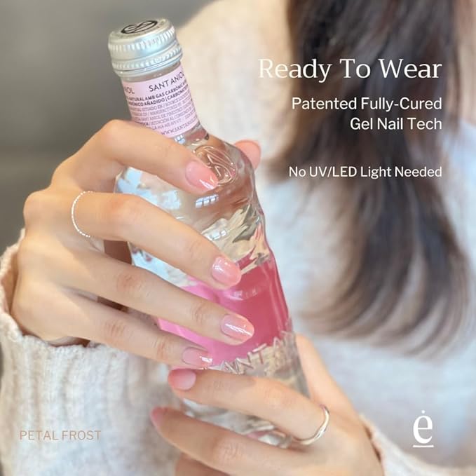 34 Piece Fully Cured Gel Nail Strips With No UV Light Needed, 14+ Days Gel Nail Polish Stickers, Salon Quality, Easy to Apply & Remove – Toxin Free, No Damage (Petal Frost)