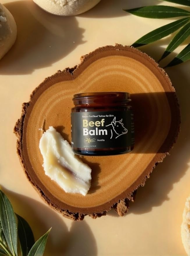 Beef Tallow for Skin – Grass-Fed Tallow Balm, Face & Body Cream, Natural Tallow Lotion for Dry Skin, Anti-Aging, Vanilla Scented (2oz)