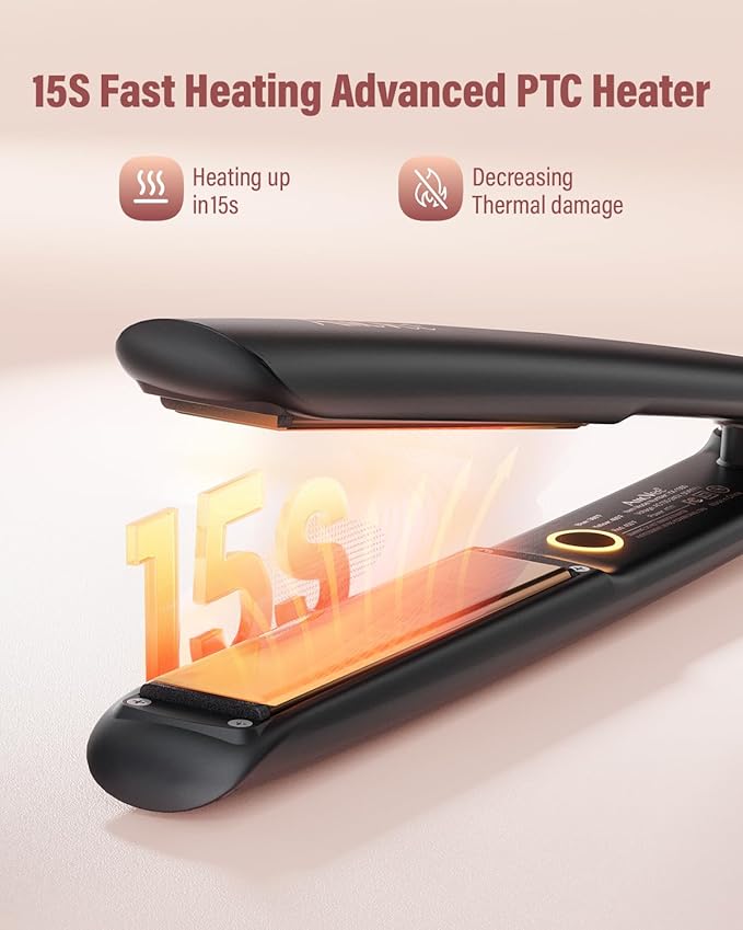 Hair Straightening Irons, Hair Straightener and Curler 2 in 1, 15s Fast Heating Hair Iron Straightener, Dual Voltage Ceramic Flat Iron Creates Silky Hair Instantly