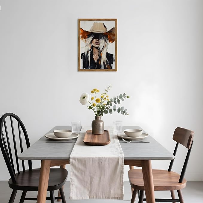 Western Cowgirl Wall Art Modern Cowboy Wall Decor Painting, Southwestern Country Canvas Prints Aesthetics for Living Room Bedroom Home Decoration 16x24 inch Wood Framed