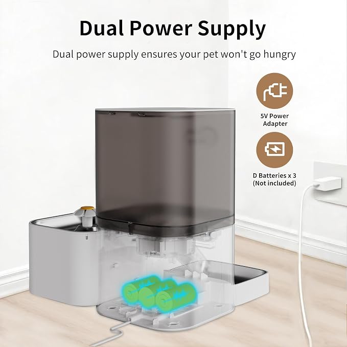 DOEL 5G&2.4G WiFi Automatic Cat Feeder and Water Fountain, 6L/24 Cups Timed Dry Food Dispenser for 2.5 Weeks, with APP Remote Control, Voice, for Small Medium Dog Puppy Kitten (White)