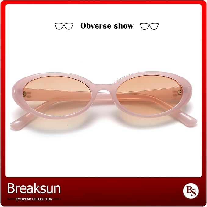 Breaksun Retro Oval Sunglasses for Women Men Fashion Small Oval Sunglasses 90s Vintage Shades