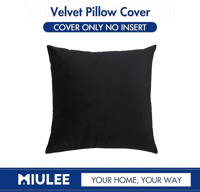 MIULEE 24x24 Inch Euro Velvet Throw Pillow Cover Set of 1 Black | Soft Luxury Decorative Throw Pillow Cover, Single Cushion Case, Home Decor for Chair Couch Sofa Bedroom Car Bed