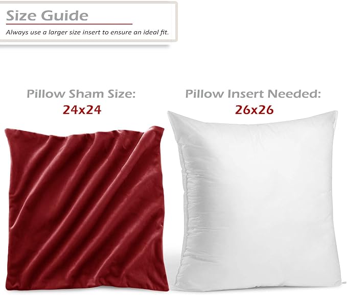 Throw Pillow Inserts Pack of 2 with Velvet Soft Solid Decorative Square Throw Pillow Covers Set for Sofa Couch Car Bedroom, 26X26 Throw Pillows Inserts with 24x24 Washable Cushion Covers, Cherry Red