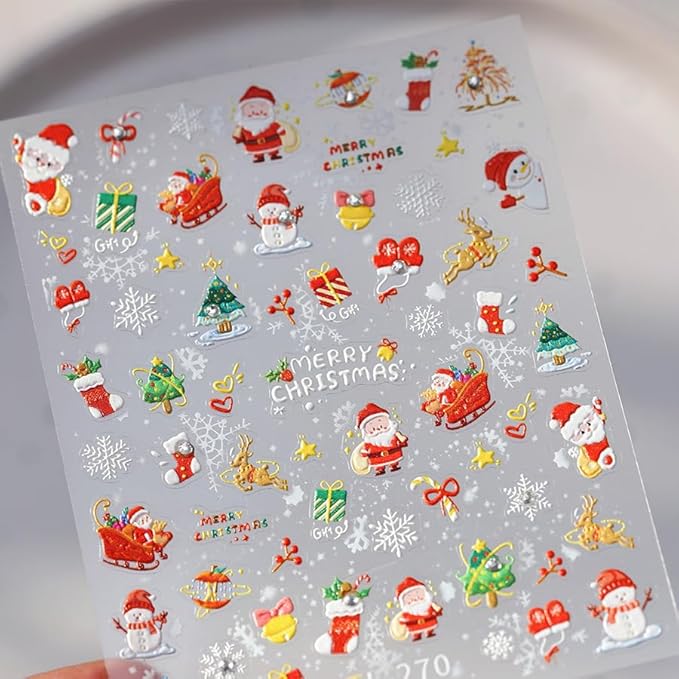Christmas Nail Stickers for Nail Art, 5D Embossed Self-Adhesive Snowflake Socks Nail Decals, Mushroom Nail Supplies Nail Art Design Accessories for Women and Girls Manicure DIY Decoration