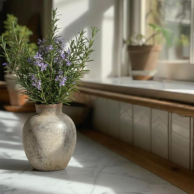 SIDUCAL Ceramic Decorative Flower Vase | 6 Inch Pottery Rustic Farmhouse | Boho | Whitewashed Terracotta Vase for Home Decor, Table, Living Room, Bathroom, Shelf, Mantel Decoration