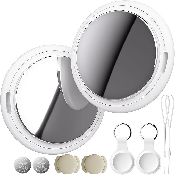 Air Tracker Tag Works with Apple Find My (iOS Only) Includes Replaceable Battery, Bluetooth Smart Item Locator Key Finder for Keys, Luggage, Wallet, Pet, Dog, Cat (White, 2-Pack)