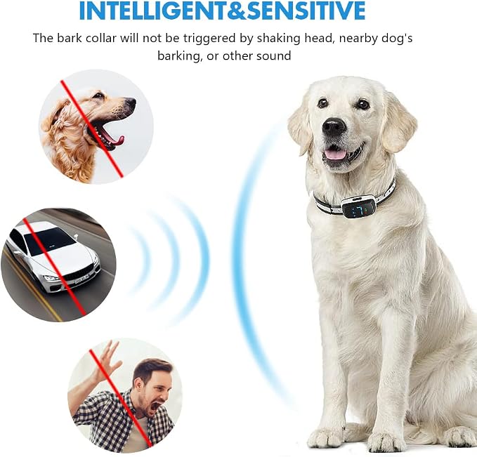 Dog Bark Collar,Rechargeable Smart Barking Collar, Anti Barking Training Collar with Sensitivity Beep Vibration Shock, Bark Shock Collar for Large Medium Small Dogs