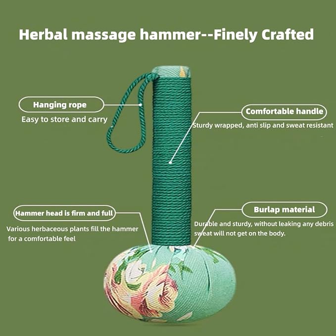 2PCS Long Size Lymphatic Drainage Hammer,Wormwood Herbal Massage Hammer,Manual Body Massage Hammer, Back Knock Long Handheld Massage Hammer for Back Pain Relief Green 12.5IN