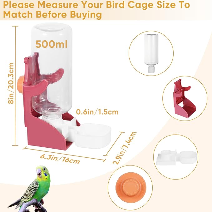 Kenond No Mess Bird Feeders Water Dispenser Set，Automatic Feeders for Cage | Automatic Parrot Feeder Cage Accessories, Clear Seed Container Food Drinker for Cage, for Cockatiel Lovebirds Budgies Canary