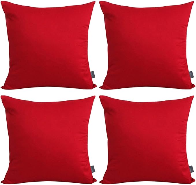 Thmyo 4-Pack 100% Cotton Comfortable Solid Decorative Throw Pillow Case Square Cushion Cover Pillowcase Sublimation Blank Pillow Covers DIY Throw Pillowcase for Couch Sofa Bed(22x22inch/ 55x55cm,Red)