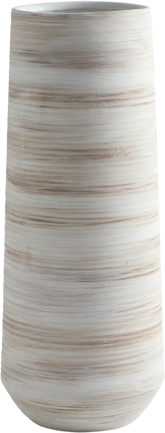 ALMA 13" White Tall Ceramic Vase, Modern Pampas Grass Vase Home Docer | Flower Vase with a Brown & Beige Finish, Boho Vase for Mantel, Tabletop, Bedroom, Shelf, Wedding & Housewarming Gift