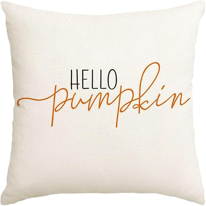 RABUSOFA Fall Pillow Covers 18x18 Inch Fall Decor for Home | Hello Pumpkin Lettering,Indoor Outdoor Use,Harvest Autumn Thanksgiving Decorations for Couch Sofa
