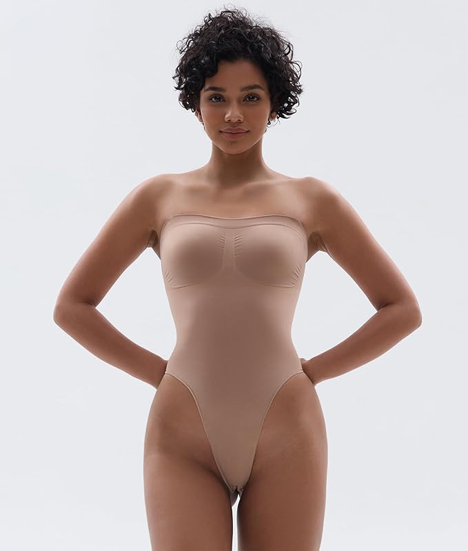 SHAPERX Strapless Shortie Bodysuit for Women Tummy Control Shapewear Seamless Body Shaper with Removable Straps