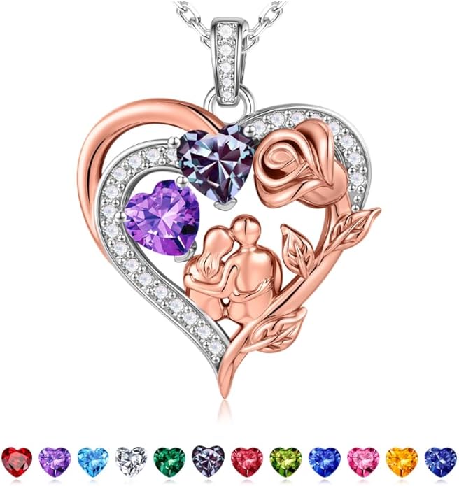 Iefil Valentines Day Gifts for Her - 925 Sterling Silver Birthstone Necklace for Women, Anniversary Birthday Gifts for Wife Girlfriend Mom
