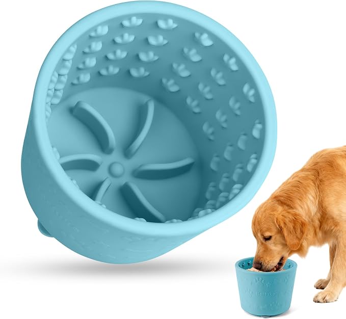 Dog Slow Feeder Lick Bowl, Silicone Dog Bowl with Strong Suction, Cyan