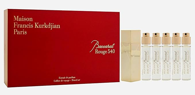 Baccarat Rouge 540 Travel Set by Maison Francis Kurkdjian for Unisex - 6 Pc Gift Set 5 x 0.37 Extrait De Parfum Spray (Refill), Case Gold