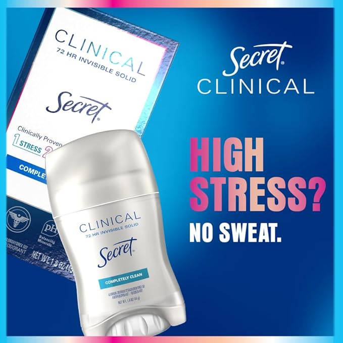 Secret Clinical Strength Antiperspirant Deodorant for Women, 3X Stress Protection, 72hr Sweat & Odor Protection, PH Balancing Minerals, Clear Gel, Clean Lavender Scent, 2.6 oz (Pack of 2)