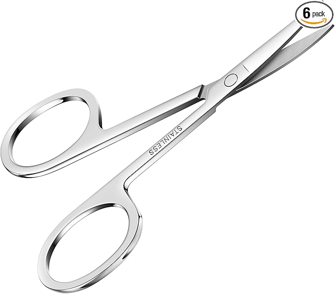 6-Pack Small Grooming Scissors for Nose Hair Beauty Curved,Stainless Steel,Manicure Cuticle Scissors All Purpose for Men Women Eyebrows Ear Beard Hair trimming