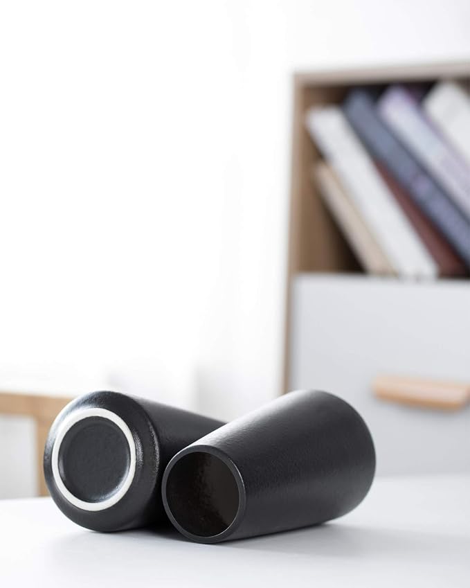 Simple Boho Ceramic Flower Vase for Home Decor (Matte Black,Small) | 6'' Modern Vase for Flower Plant Pampas Grass, Fit for Table Shelf Centerpieces, Living Room Kitchen Bedroom Wedding Gift