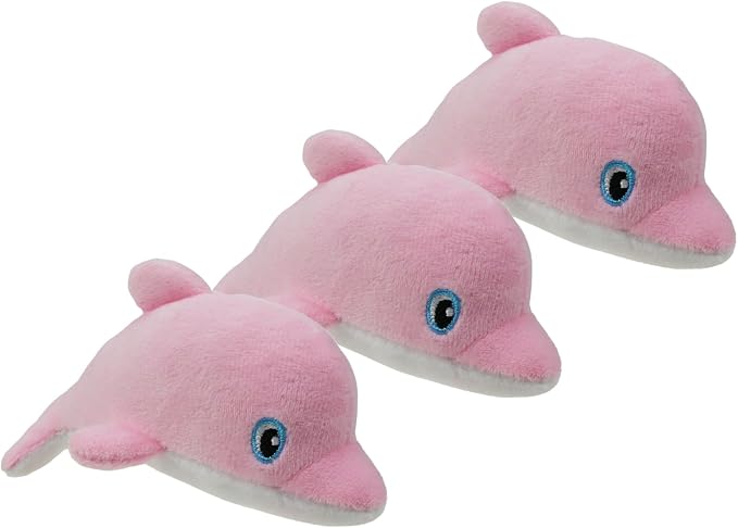 Dog Hide and Seek Toys Puppy Chew Squeaky Toys Plush Mushroom&Bamboo&Shell Hideout Stuffing with Squeakers Animals (3Pcs Squeaky Dolphin Pink)