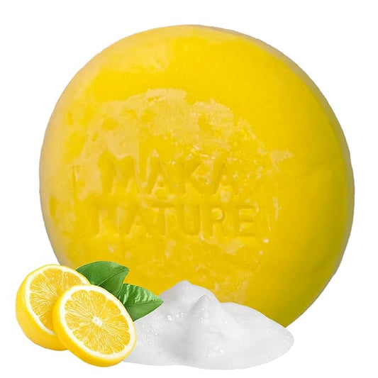 Maka Nature Low-Carbon Shampoo Bar | Korean K-Beauty Haircare with Natural Ingredients for Scalp & Hair Types | Vegan, Eco-Friendly, pH balanced, 3.35oz (Lemon), Made in Korea