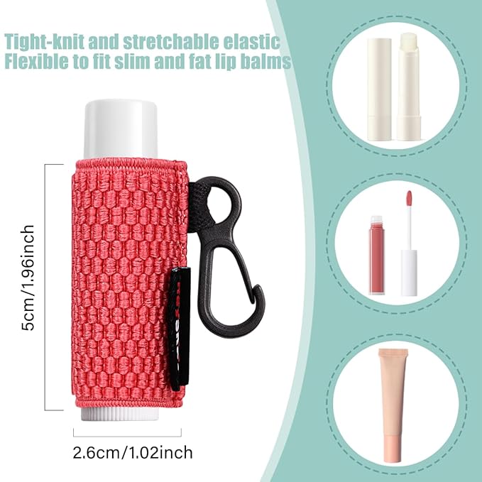 HEYSKAY 3PCS Lip Balm Holder Sleeves Keychain Compact Clip On Lipstick Holder Chapstick Holder Lip Gloss Holder Keychain Chapstick Elastic Sleeves