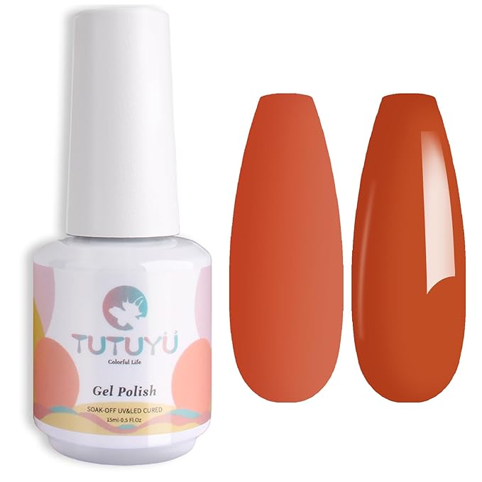 Orange Red Gel Nail Polish, 0.51 Fl Oz UV/LED Soak Off Deep Orange Gel Polish for Manicure Salon or DIY Nail Art at Home - GP0054