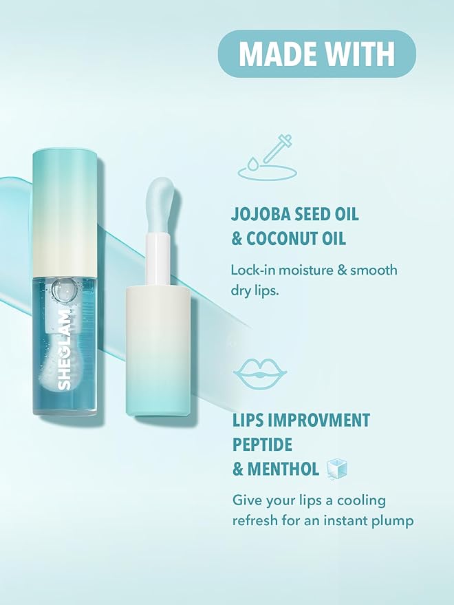 SHEGLAM Hot Goss Plumping Lip Gloss Instant Volumising High Shine Finish Moisturizing Lip Plumper Gloss Reduce Lip Fine Lines Non-Sticky-Ice Queen