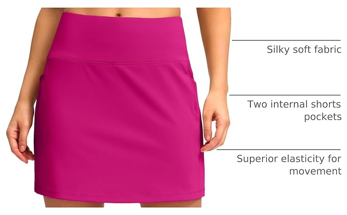Women's Golf Skirts Skort 4 Side Pockets High Waisted Stretchy Tennis Skirt | Silky Soft, Lightweight, Breathable, Built-in Mesh Shorts, High Waisted, Elastic waistband, Moisture-Wicking, Athletic