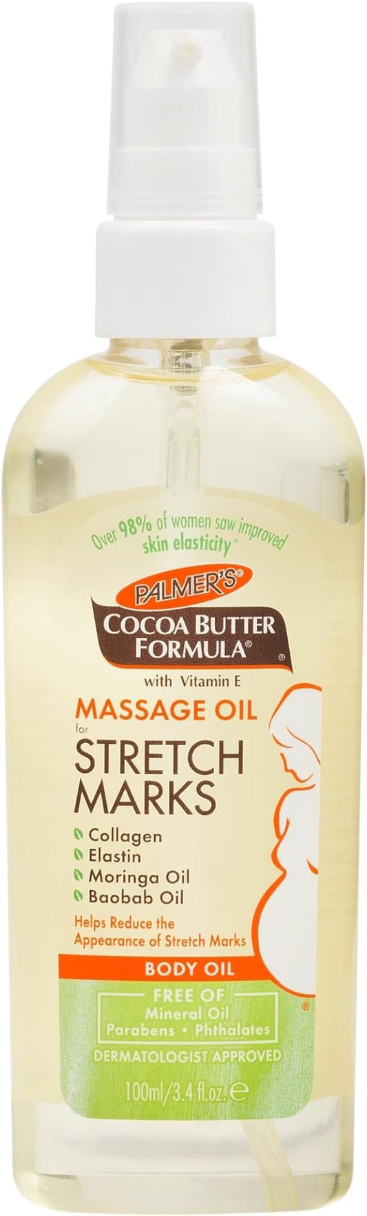 Palmer's Cocoa Butter Formula Massage Oil for Stretch Marks and Pregnancy Skincare, 3.4 Ounces