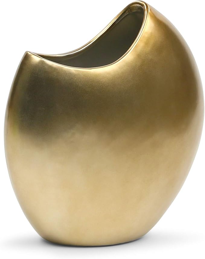 WGV Ceramic Moon Vase, Width 8.5"X3.3", Height 8.5", Crescent Gold Pot, Round Circular Bouquet Planter Terrarium for Wedding Event Office Home Decor, 1 Piece
