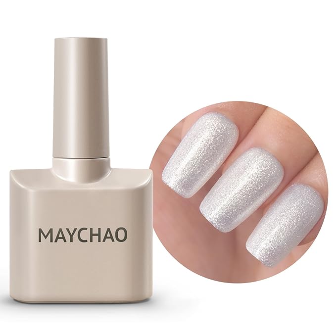 MAYCHAO 15ML Mermaid White Gel Nail Polish 1Pc White Silver Shimmer Gel Polish Soak Off UV LED Nail Polish Nail Art Starter Manicure Salon DIY at Home, 0.5 OZ