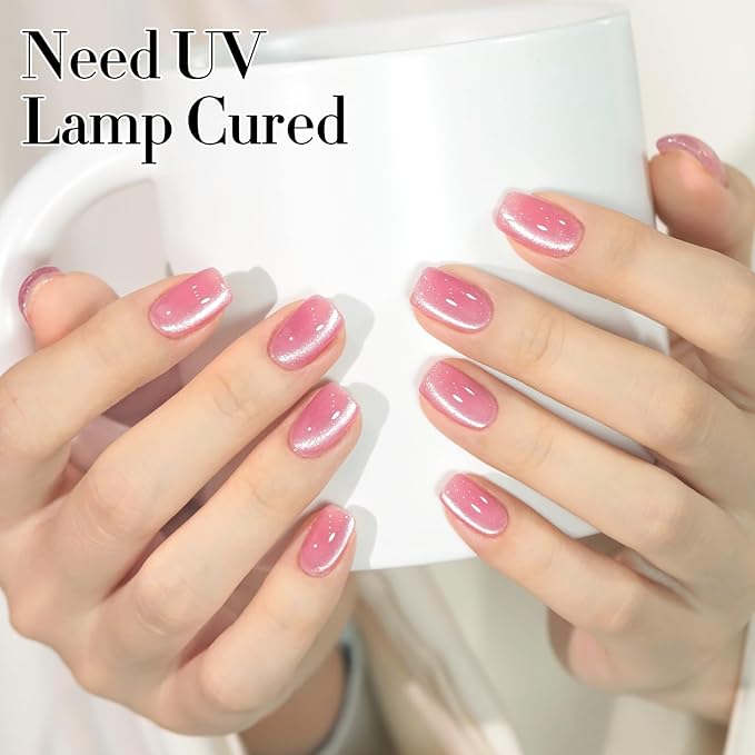 Double Rhythm 15ML Jelly Glass Cat Eye Gel Polish with Magnet Holographic Glitter Shimmer Translucent Sheer Color Salon Soak Off Magnetic Nail at Home (Mermaid Pink Violet-MC1194)