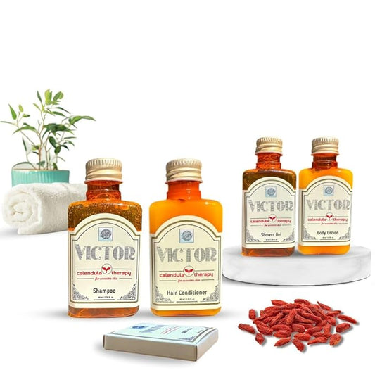 Victor 30-Piece Toiletries Set – Vacation Rental Essentials – Mini Soaps & Travel Size Soap Bars – Bulk Shampoo, Conditioner, Shower Gel & Lotion – Mini Soap Bars Bulk Hotel Toiletries Pack