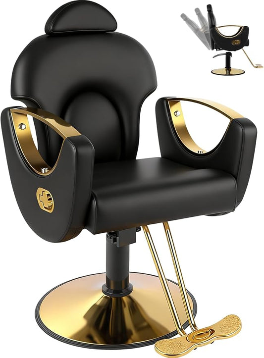 Black Salon Chair for Hair Stylist, Professional Barber Chairs Barbershop Hair Stylist Chair with Heavy Duty Hydraulic Pump, 360° Braiding Styling Hairdresser Chairs for Spa Home Euipment, Cold Black