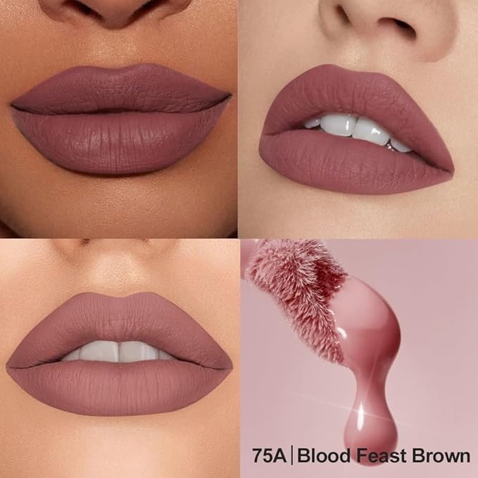 Matte Velvet Lip Stain, Lightweight Long-Lasting LipTint, Waterproof Non-Sticky Lip Color, Transfer-Proof Smudge-Proof Lip Stain,CloudLike Soft Blurring Texture with Misty Velvet Finish Blood Plum-75A