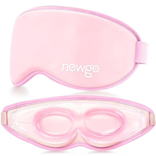 NEWGO Cooling Gel Eye Mask 3D Soft Cold Eye Mask, Eye Ice Pack with Zero Eye Pressure Hot Cold Therapy Blackout Sleep Mask for Puffiness, Dark Circles, Dry Eyes, Headaches and Stress Relief - Pink