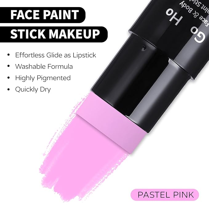 Go Ho Light Pink Face Body Paint Stick,Water Based Washable Face Paint Stick,Non-toxic Full-coverage Cream Light Pink Body Paint for Halloween Cosplay SFX Makeup