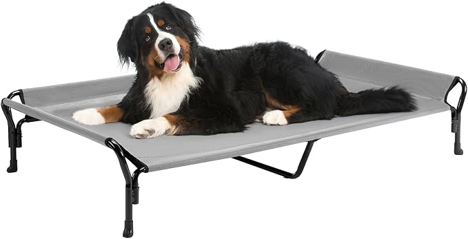 Veehoo Cooling Elevated Dog Bed, Raised Dog Cot with Guardrail & Headrest | Washable Dog Couch Bed for Indoor & Outdoor, Durable Breathable Teslin Mesh, Non-Slip Feet, XX Large, 63" x 37", Grey