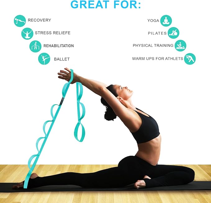 A AZURELIFE Premium Durable Stretch Straps with Loops, Stretching Strap for Physical Therapy, Multi-Loop Yoga Strap Fitness Exercise Strap for Yoga, Pilates, Dance, Flexibility&Exercise
