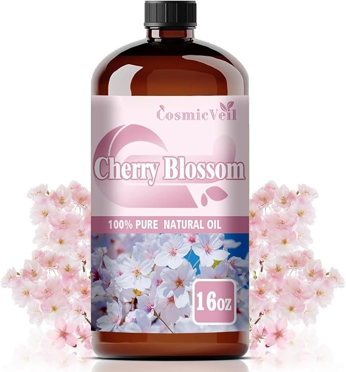 Cherry Blossom Essential Oil Cherry Blossom Oil for Aroma Diffuser,Humidifier,Home Fragrance,Cleaning,Body Care,Massage,Yoga,DIY Candle,DIY Soap CosmicVeil（Cherry Blossom，16 Fl Oz (Pack of 1)）
