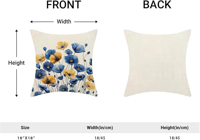 Spring Floral Pillow Covers 18x18 Set of 2 Blue Yellow Flower Decorative Throw Pillow Covers Decoration Summer Seasonal Pillowcase Farmhouse Decorative Cushion Cover For Home Sofa Outdoor Decor