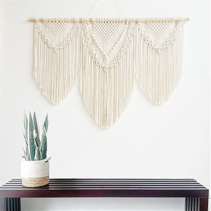 guzhiou Large Macrame Wall Hanging, Boho Woven Tapestry Decor Art, 43"x32" | Handmade bohemian woven tapestry for bedroom, living room, apartment. Perfect Boho style wall decor art for weddings, parties
