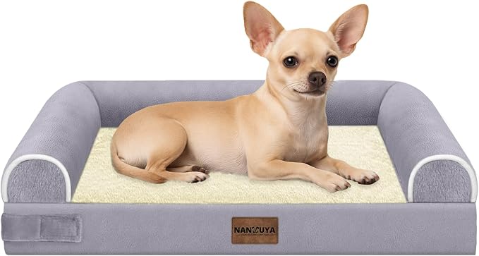 Orthopedic Dog Bed for Small Dogs, 24 x 16 Inch, Purple | Egg crate foam for joint support, 3-sided bolster pet sofa, waterproof lining, washable cover, and non-skid base