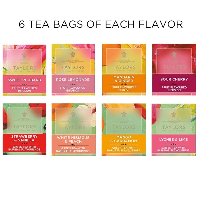 Taylors of Harrogate Assorted Green & Herbal Teas Sampler,Variety Pack Gift Box,Individually Wrapped Bags,Premium Green & Herbal Teas, Mixed Caffeinated & Caffeine-Free Selection, 48 Count (Pack of 2)