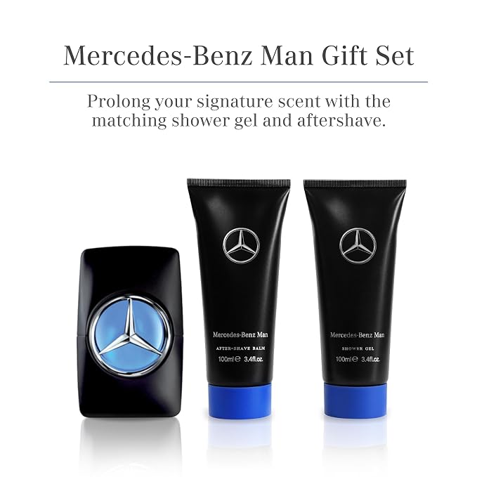 Mercedes Benz Man Gift Set - Iconic Fragrance with EDT Spray, Shower Gel, Aftershave for Men - Long Lasting Aromatic Woody Fruity Mens Cologne - 3 pc