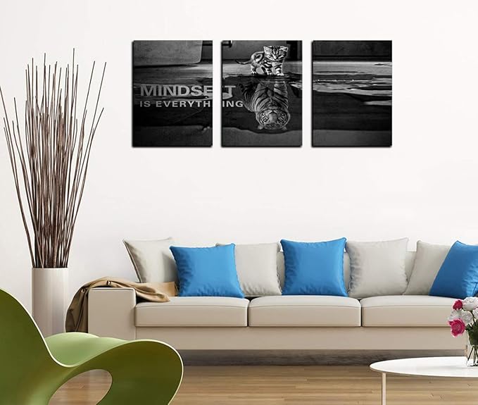Yetaryy Inspirational Canvas Wall Art Large 3 Pieces Motivational Wall Art Picture Mindset is Everything Wooden Framed Artwork Entrepreneur Quotes Inspiration Wall Decor Painting Picture Wall Ar Hang,