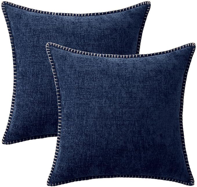 MIULEE Decorative Couch Throw Pillow Covers 20x20 Inch Navy 2 Pack | Farmhouse Pillow Covers with Stitched Edge, Soft Chenille Cushion Cases, for Sofa Bed Living Room Home Decor
