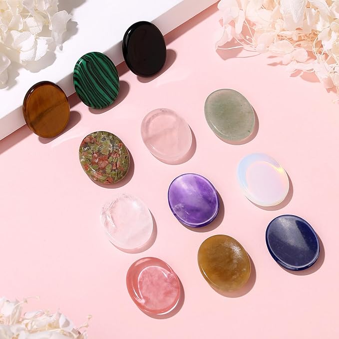 DUQGUHO Worry Stones for Anxiety, Meditation Reiki Relax Thumb Worry Stones, Crystals and Healing Stones Bulk 12PCS, Stress Relief Gifts for Women